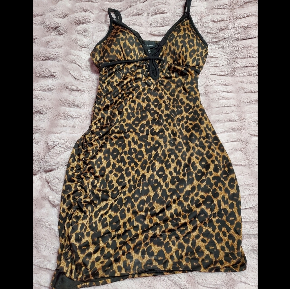 Leopard Print Mini Slip Dress - Brown/Black